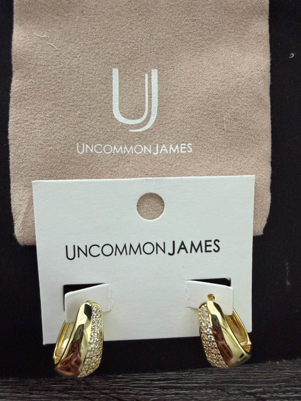 Uncommon James Gold Crystal Accent Twisted Hoop Earrings NWT